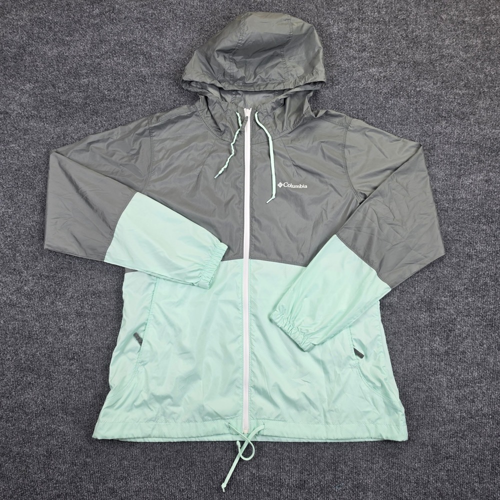 Columbia Flash Forward Windbreaker Jacket Women's L Gray Mint Green KL3010